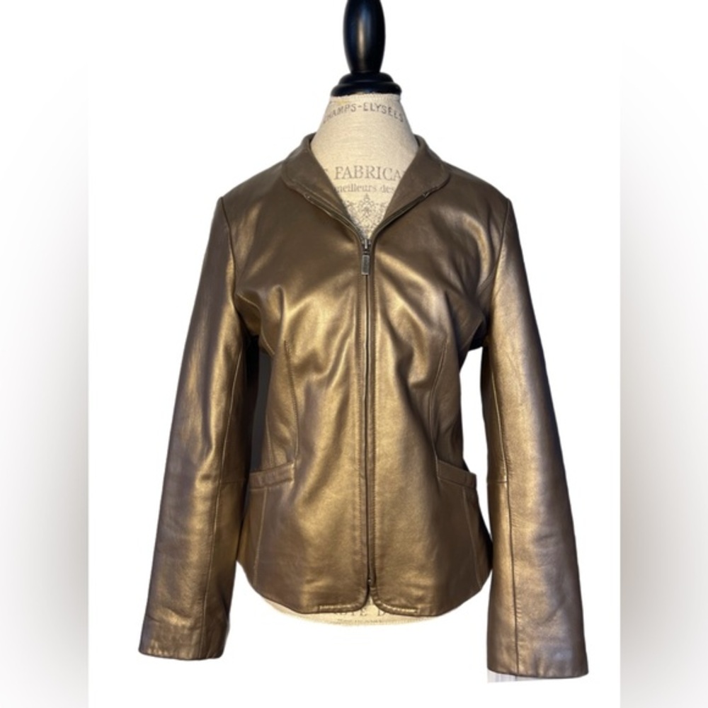 Bernardo Tailored Leather Jacket In Antique Gold Size Large